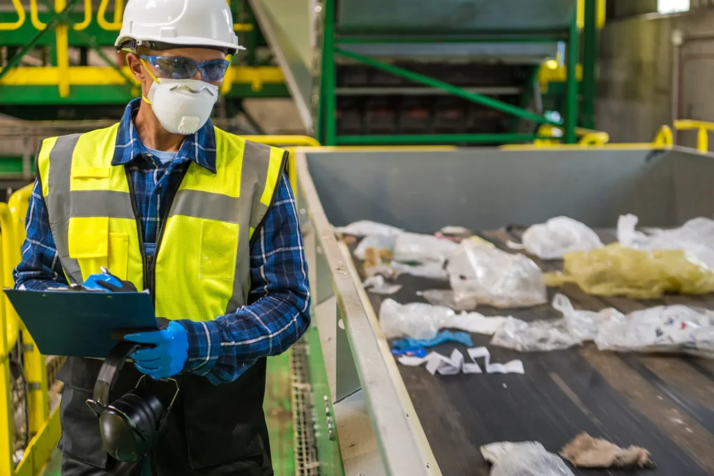 Waste Management Sorting Facility Caucasian Worker Preparing Documentation