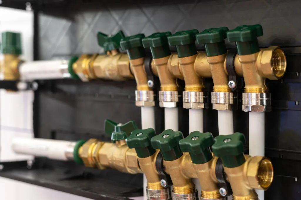 closeup of gas pipeline with valves
